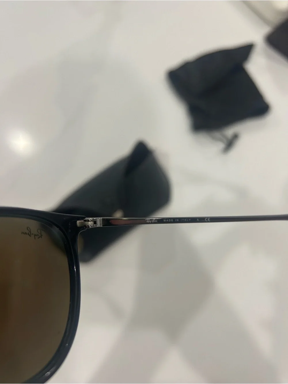 Ray-Ban Black Frame Sunglasses with Blue Mirror Lenses